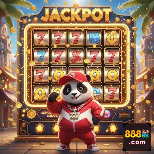Imagem do slot Jackpot Panda no site 888bb, mostrando personagens e símbolos divertidos.