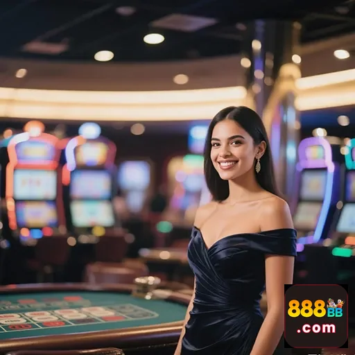 Mulher sorrindo em um cassino, representando diversão no site 888bb.